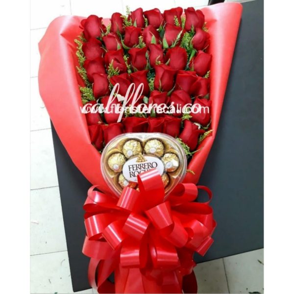 Bouquet Rosas rojas y Chocolates Ferreros