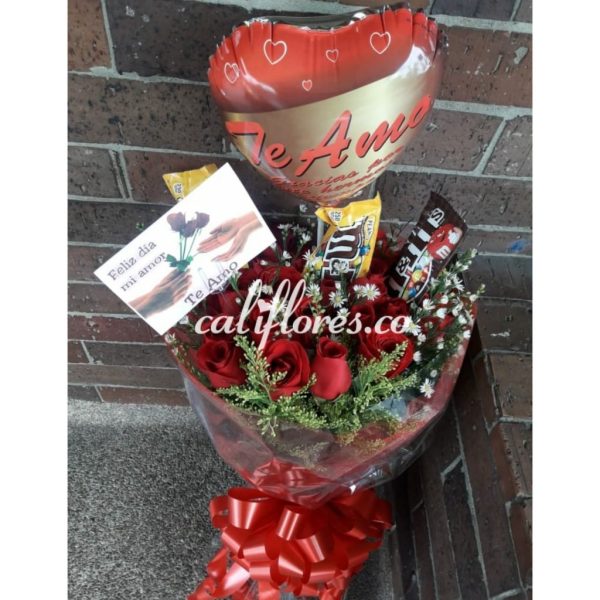 Bouquet Rosas, Chocolatinas y Globo